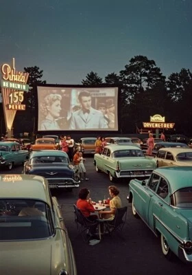 POP POSTERS Drive-In Movie Night 1960s POSTER 24 X 18 Inches Vintage Wall Art NICE!!