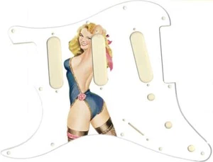 Pickguard Stratocaster ZURDO para adaptarse a Fender 11 orificios pin up rosa y cinta con - Imagen 1 de 1