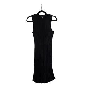 Eileen Fisher schwarz gerippt Strick ärmellos Stehkragen Midikleid Damen Large - Bild 1 von 4