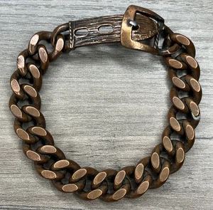 Men's Vintage Heavy Copper Wide Cuban Link Adjustable Belt Buckle Clasp Bracelet - Picture 1 of 9
