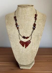 Collana bavaglino artigianale vintage, argento sterling e diaspro rosso lunga 19" - Foto 1 di 8