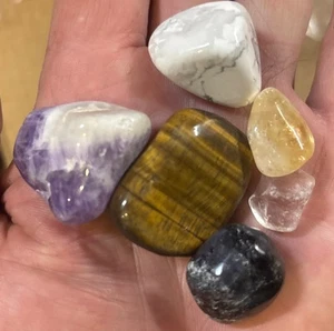 Combo Stone Set Gemini, amethyst Howelite, citrine, tiger eye quartz, Zebra St - Picture 1 of 4