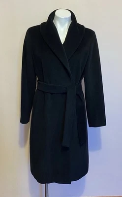 Calvin Klein черный Angora шерсти шаль воротник талии галстук Тренч размер 4 - Изображение 1 из 4