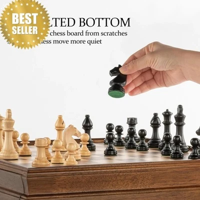 Juegos de ajedrez de madera de nogal de 15 pulgadas con cajón de almacenamiento, pieza de ajedrez de triple peso Foto 1 de 4
