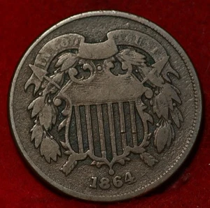 1864 Philadelphia Mint Copper Two Cent Coin - Picture 1 of 2