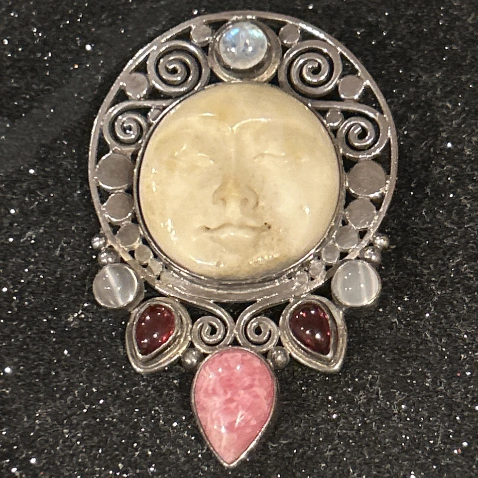  Булавка-кулон Sajen 925 Full Moon с родокрозитом, гранатом и лунным камнем - Изображение 1 из 4