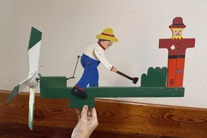 Vintage Whirligig Weathervane Handmade Wooden Folk Art farmer Windmill scarecrow - Picture 1 of 12