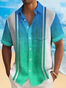 Men’s Casual Hawaiian Button Down Bowling Beach Cuban Shirt 3 Sizes - Picture 1 of 4