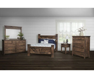 Juego de Dormitorio Amish 5 Piezas Madera Maciza Corte Circular Aserrado Cama Queen King Denali Foto 1 de 4