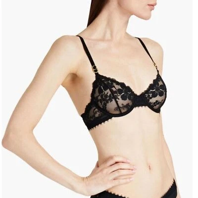 Nuevo con etiquetas Camiseta Stella McCartney con sujetador con aros floral de encaje sin forro en negro 32DD Foto 1 de 4