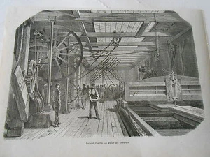 Usine Chaillot Atelier des tourneurs Antique Old Print 1850 - Bild 1 von 1