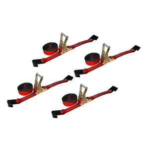 4 Pack Heavy Duty 2" x 30' Ratchet Tie Down Strap w/Flat Hook WLL 3333 LBS Red - Picture 1 of 7