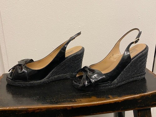 Valentino Garavani espadrillas zeppa in pelle verniciata nera con fiocco taglia 37 7