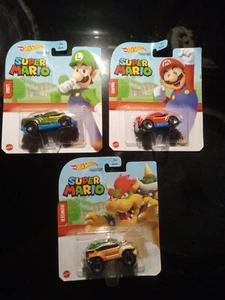 Hot Wheels Super Mario, Mario, Luigi & Bowser, Lot Of 3 Cars - Picture 1 of 6