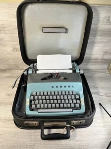 Consul 221 Vintage Typewriter Blue with Carrying Case Tested and Working! - Picture 1 of 12
