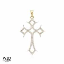 Gold Cross Religious Charm Pendant Yellow 0.30Ct Natural Diamond Round 10k Solid