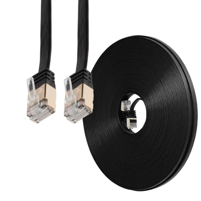 75FT CAT7 CAT 7 Flat Cable Shielded U/FTP LAN RJ45 Internet Router Patch Black - Image 1 of 4