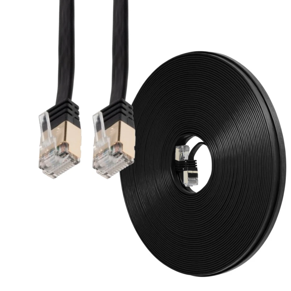 100FT CAT7 CAT 7 Flat Cable Shielded U/FTP LAN RJ45 Internet Router Patch Black - Image 1 of 4