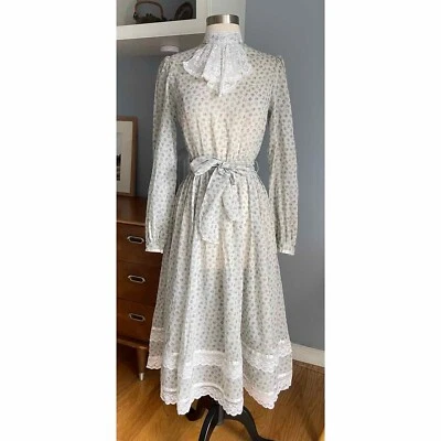 Vestido Vintage Gunne Sax Pradera Midi Floral Flor Encaje Casa de Campo Talla S Foto 1 de 4