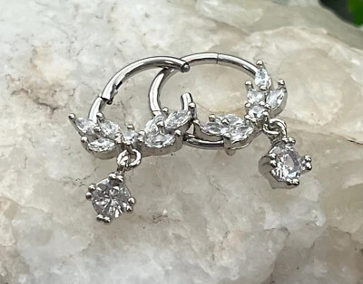 1pc Vine Dangle Gems Fan Hinged Segment Ring 16g Septum Helix Ear Cartilage - Image 1 of 4