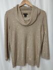 Nue Options Womens Medium Sequin Brown /Gold Cow Neck Sweater Long Sleeve