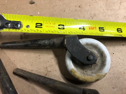 4 vintage porcelain furniture casters - 3” pin & 1.75” diameter wheel cast iron Cover