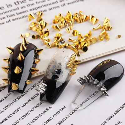 3D Nail Art Charms Studs Cool Girl Gold Silver Punk Rock Mini Metal Rivet Design
