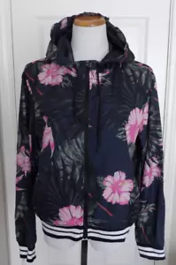 NWT Authentic HURLEY Floral Black/Gray/Pink Floral Women's Windbreaker w/ Hood L - Picture 1 of 9