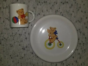 Taza de leche y plato/platillo vintage oso de peluche niño Lillian Vernon 1985 - Imagen 1 de 5