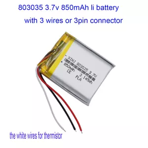 3.7V 850mAh 3.14Wh Li Battery 803035 Li-pol 3-Wires ThermistorJST 3pin Connector - Picture 1 of 11