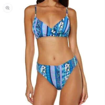 Conjunto de bikini Lucky Brand azul medio tiro alto floral geométrico playa vacaciones nuevo Foto 1 de 4