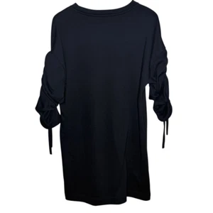 Lush Black Ruched Long Sleeve Tunic Shirt Dress Size M Crew Neck Casual - Picture 1 of 7