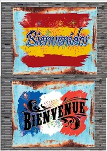 Bienvenue Welcome Plaque BIENVENIDO Sign Antique Style Wall Plaque Spain France - Picture 1 of 3