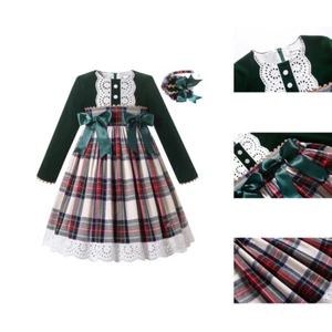 Toddler Girls Check Christmas Dresses Autumn Party Clothes Green 2-12 Years - Picture 1 of 12