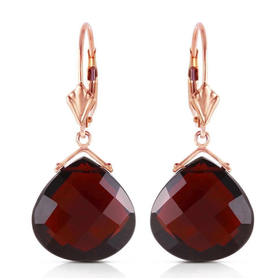 17 Carat 14K Solid Gold Leverback Earrings Checkerboard Cut Garnet - Image 1 of 4