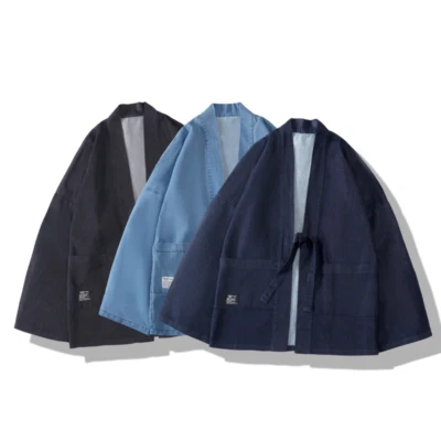Men Kimono Denim Coat Jacket Casual Cardigan Japanese Yukata Loose Retro Summer - Image 1 of 4