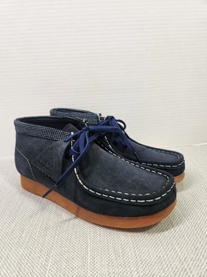 Clarks Originals Blue Marine Wallabee Boots Navy Suede Leather Kids Wide - Image 1 of 4
