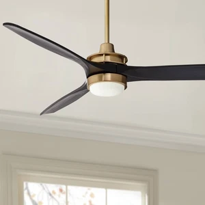 52" Windspun Soft Brass Matte Black LED Ceiling Fan with Remote - Picture 1 of 7