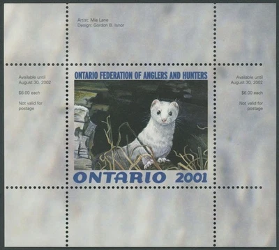 2001 CANADA-ONTARIO. FEDERATION OF ANGLERS & HUNTERS, WEASEL, VD.#OW9 - Image 1 of 3