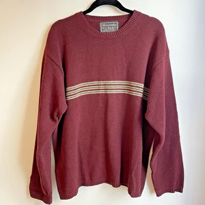 Vintage 80s Abercrombie & Fitch Mens Wool Maroon Stripe Sweater Streetwear XL - Picture 1 of 6