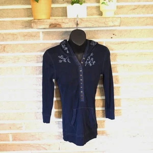 VTG Y2K Abercrombie Fitch Henley hoodie 3/4 sleeve floral embroidered bella swan - Picture 1 of 11