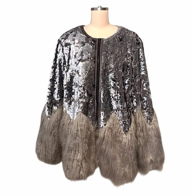 Fabulous меха на Donna Saylers блестки пальто искусственного Yak волос серебро гламур плюс размер 2 X - Изображение 1 из 4