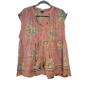 Blusa túnica sin mangas boho floral roja desteñida Hannah XL hippie festival pradera - Imagen 1 de 6
