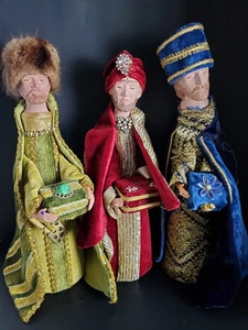 VTG Handcrafted Three Wise Men Ceramic Fabric Gemstones Figures READ - Picture 1 of 23