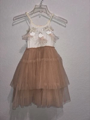 Vestido Tutu Du Monde salmão empoeirado tamanho 6-7 lantejoulas penas aplique com miçangas - Imagem 1 de 4