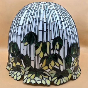 Vintage seltene Farbe Tiffany Stil Blume Lotus Buntglas Lampe Hängeschirm - Bild 1 von 24