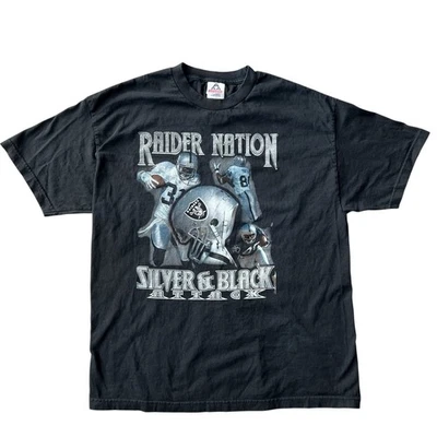 Vtg Raiders Tshirt NFL Alstyle Y2K XL Warren Sapp Cartoon Silver & Black Attack - Image 1 of 4