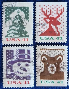 US Stamps 2007 Holiday Knits Used Set Of 4 Off Paper 41 cent #4207-10 Christmas - Picture 1 of 1
