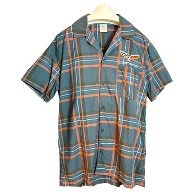 Camisa de campamento para hombre Corvette a cuadros azul rojo manga corta con botones con bolsillos Foto 1 de 3