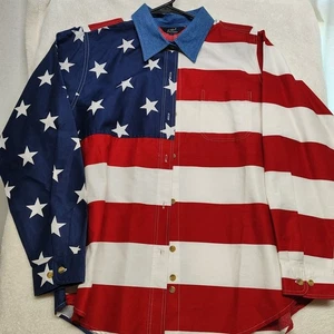 Boys Roper Long Sleeve Large Button-up American Flag Patriotic Western - Picture 1 of 7